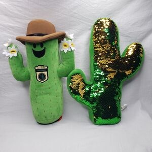 Two Plush Saguaro Cactus Toys Sequins and Junior Ranger